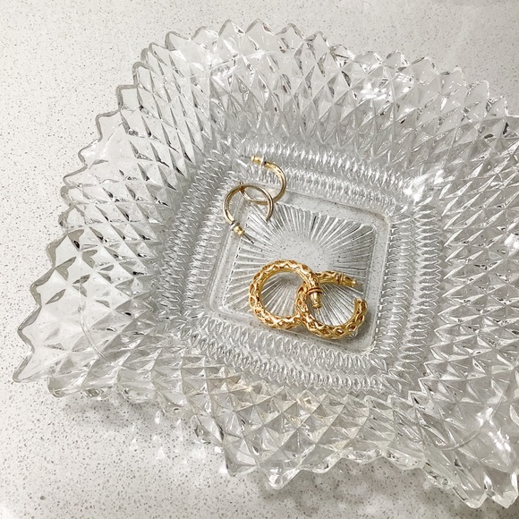 Vintage Square Glass Beveled Jewelry Dish